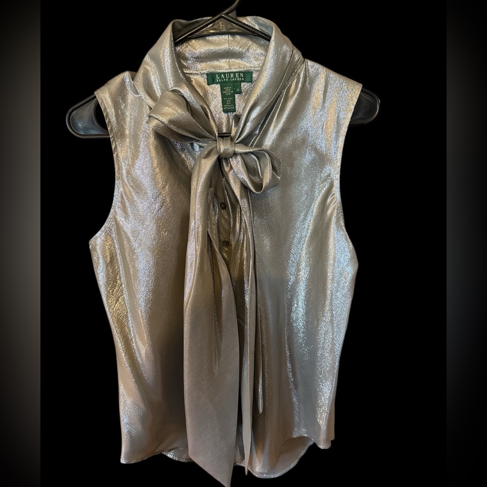 Ralph Lauren Shimmer Platinum Sleeveless Top NWT $129 Metallic 71% Silk